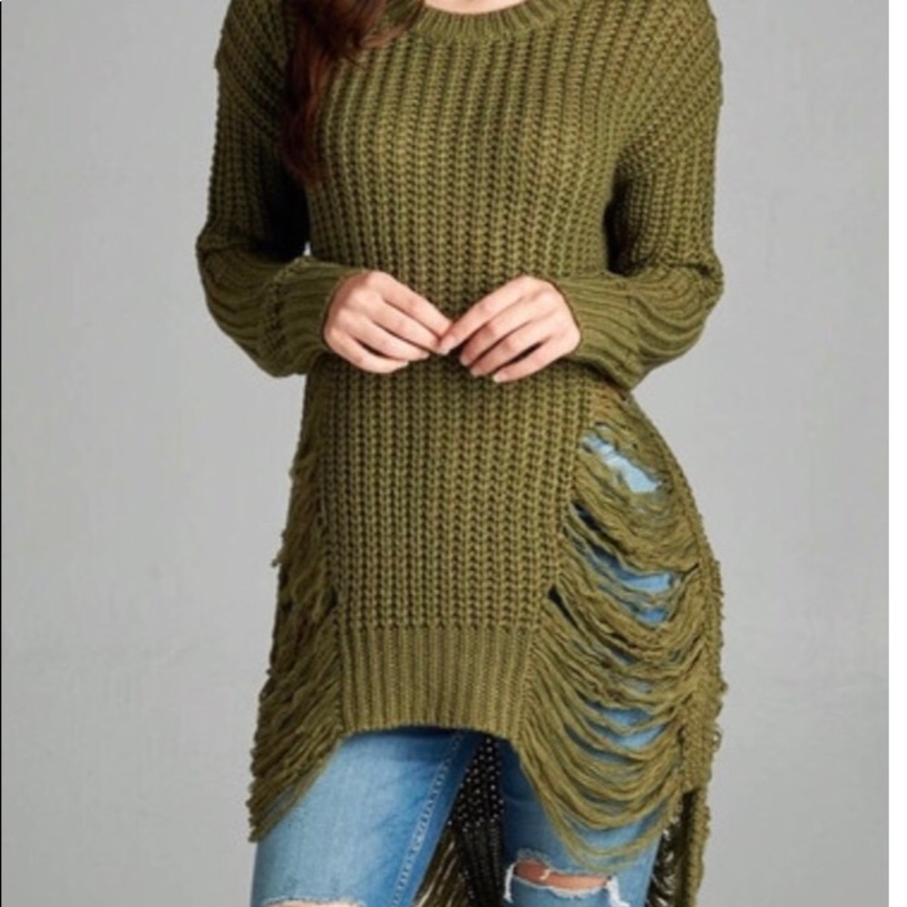 Damsel in distressed sweater.
